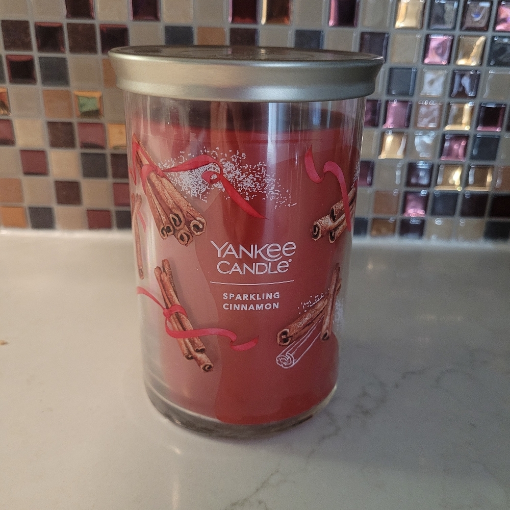 Yankee Candle Sparkling Cinnamon 20 oz. Tumbler 2 Wick Red Candle NWT